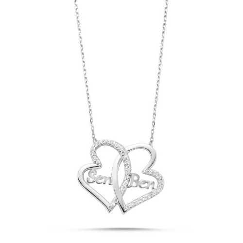 You Me Two Hearts Silver Women's Necklace - CNG Jewels