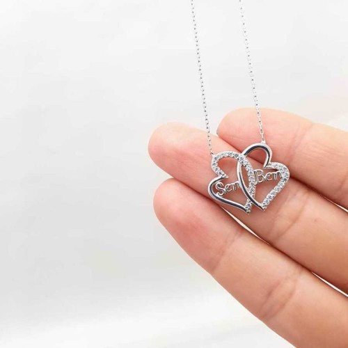 You Me Two Hearts Silver Women's Necklace - CNG Jewels (1)