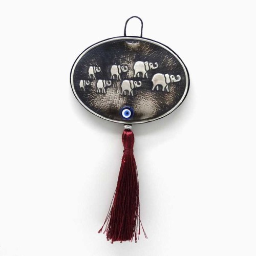 CNG Jewels - Seven Elephant Wall Ornament with Evil Eye Beads in 925 Sterling Silver