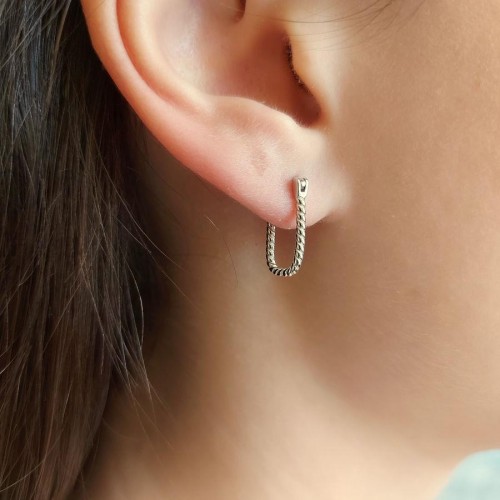 CNG Jewels - Silver Spiral Rectangle Hoop Earrings