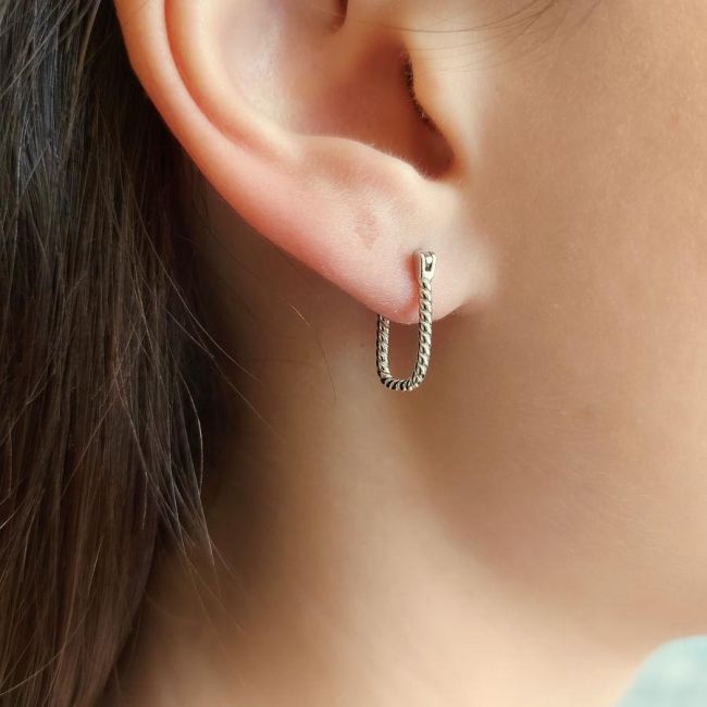 Silver Spiral Rectangle Hoop Earrings
