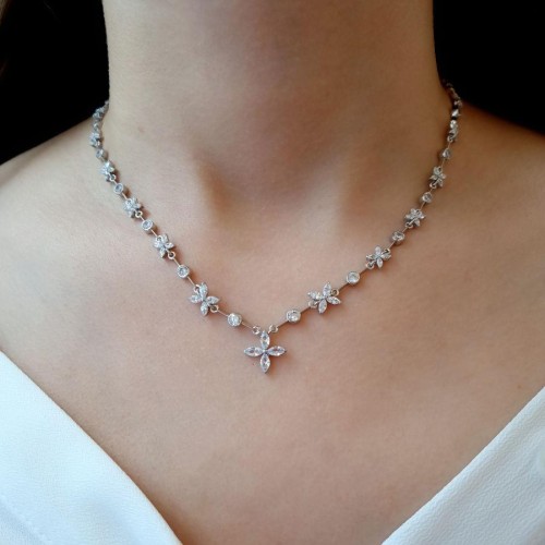 Sequential Marquise Rose Gold Women's Silver Necklace - 3