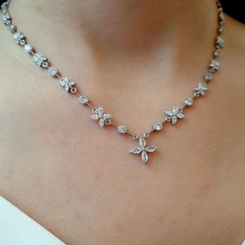 Sequential Marquise Rose Gold Women's Silver Necklace - 4