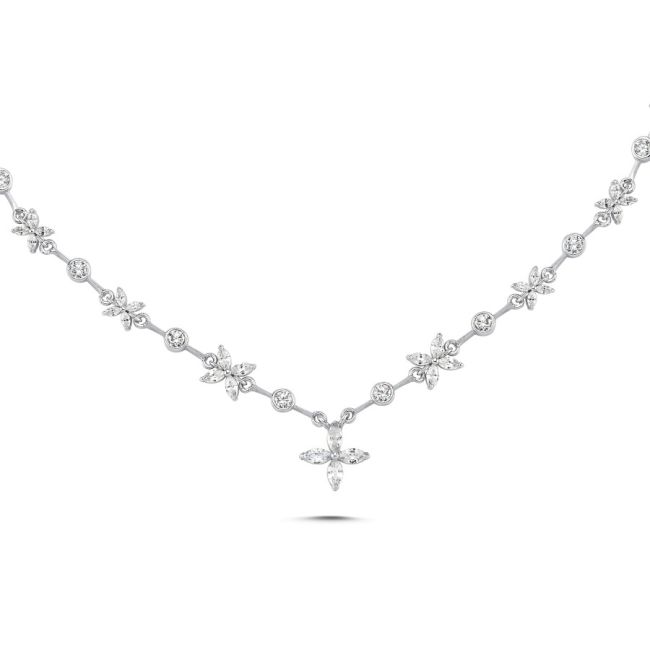 Sequential Marquise Rose Gold Women's Silver Necklace - 1