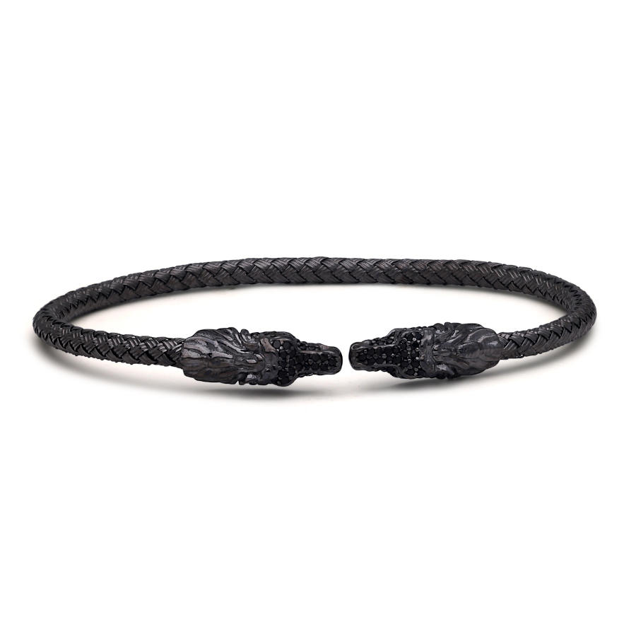 Siyah At Motifli Hasır Örgü Gümüş Erkek Bilekliği - CNG Jewels (1)