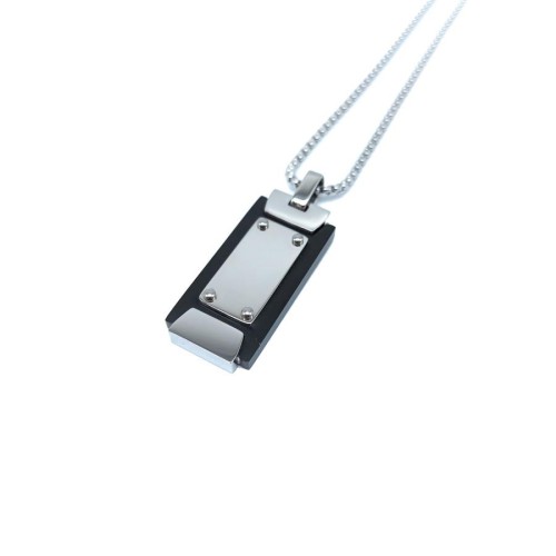 CNG Jewels - Siyah Beyaz Dikdörtgen Plaka Çelik Erkek Kolye