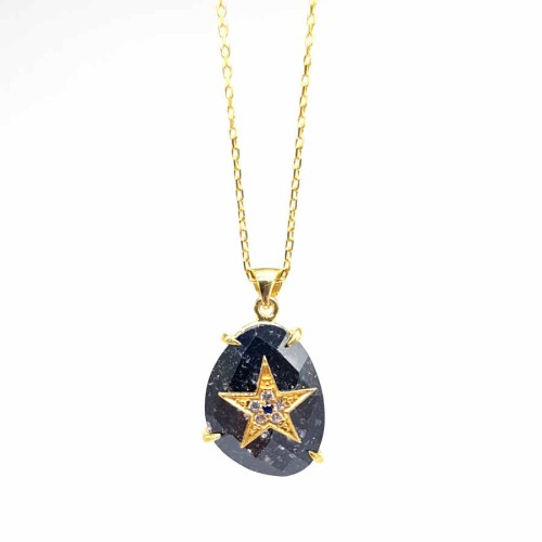 Black Ice Quartz Stone Star Silver Women's Necklace - CNG Jewels