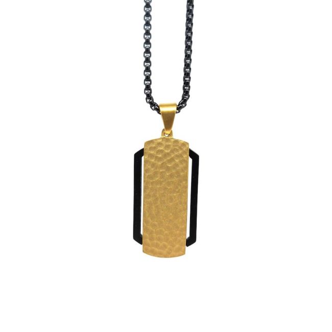 Siyah Gold Dikdörtgen Plaka Çelik Erkek Kolye - 2