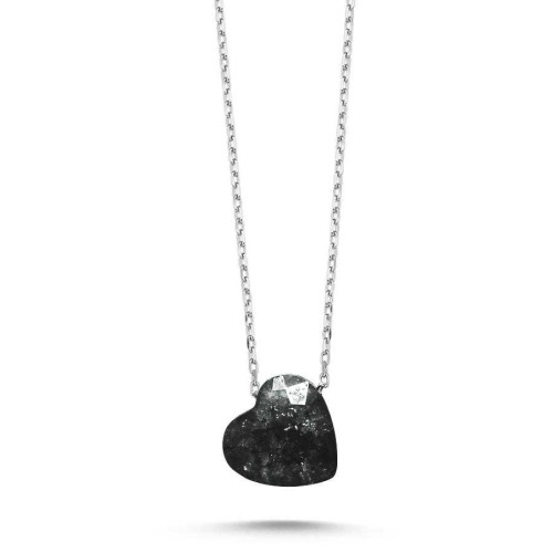 CNG Jewels - Siyah Kalp Gümüş Bayan Kolye