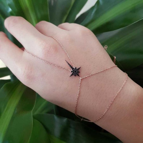 Siyah Kutup Yıldızı Gümüş Şahmeran Bileklik - CNG Jewels