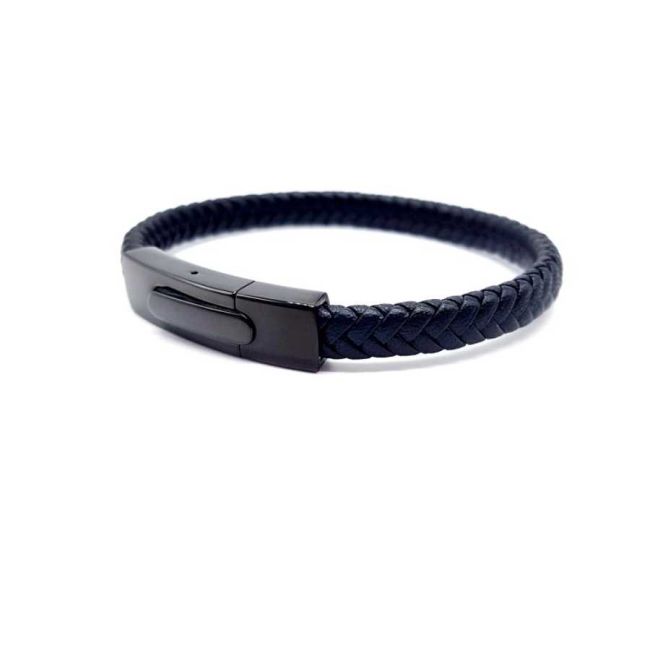 Siyah Örgü Deri Siyah Kilitli Çelik Erkek Bileklik - 1