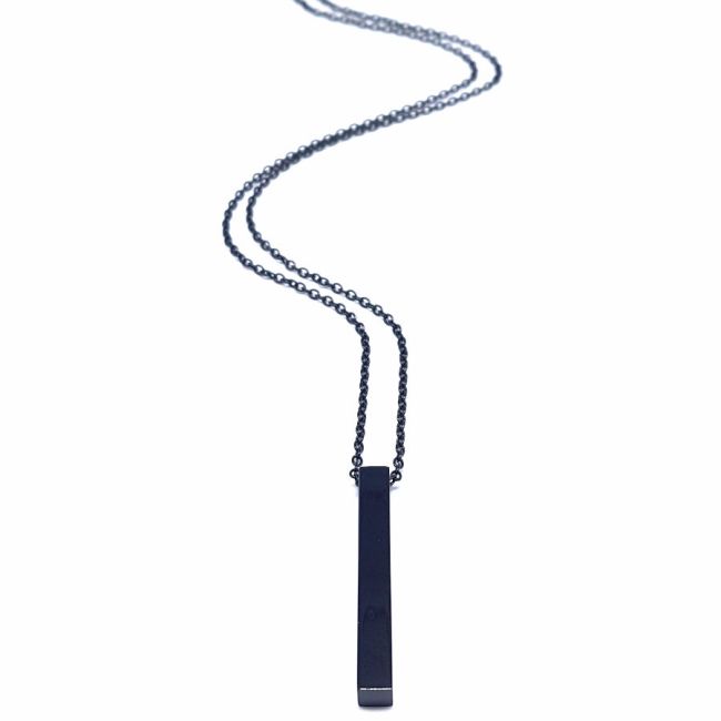 Siyah Parlak Üç Boyutlu Çubuk Çelik Erkek Kolye - 2