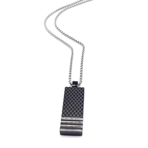 CNG Jewels - Siyah Çelik Plaka Altı Üç Çizgili Çelik Erkek Kolye