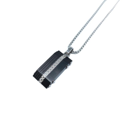 CNG Jewels - Siyah Çelik Plaka Çelik Üzeri Ortası Beyaz Şerit Çelik Erkek Kolye