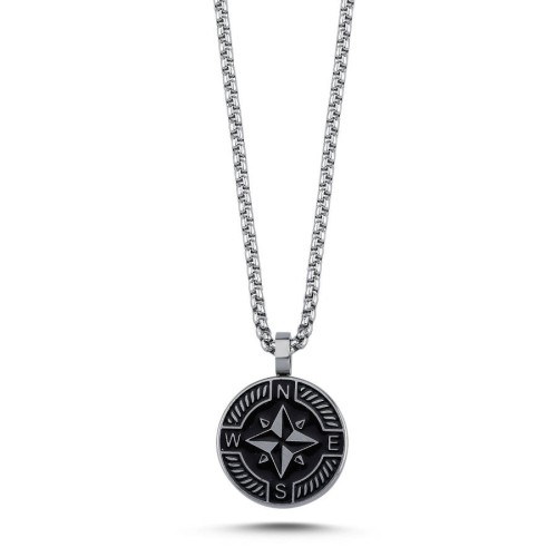 Black Compass Steel Men's Necklace - 1