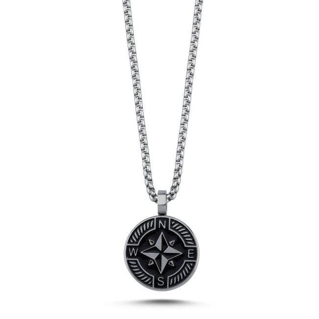 Black Compass Steel Men's Necklace - 1