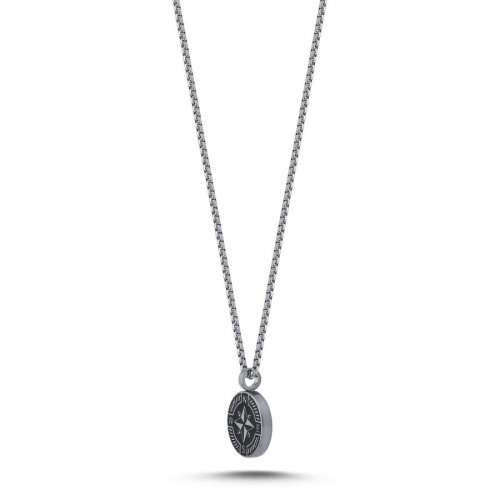 Black Compass Steel Men's Necklace - 2