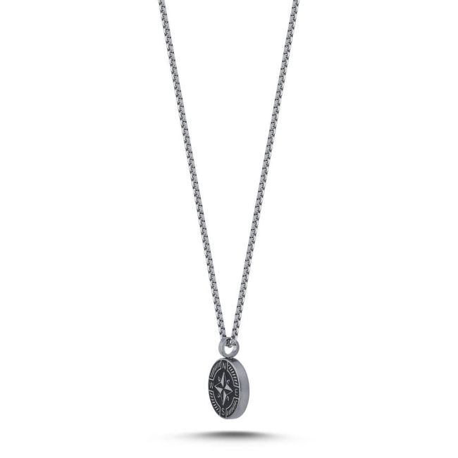 Black Compass Steel Men's Necklace - 2