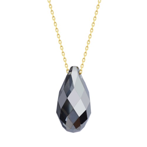 Siyah Swarovski Crystal Altın Kolye - Thumbnail