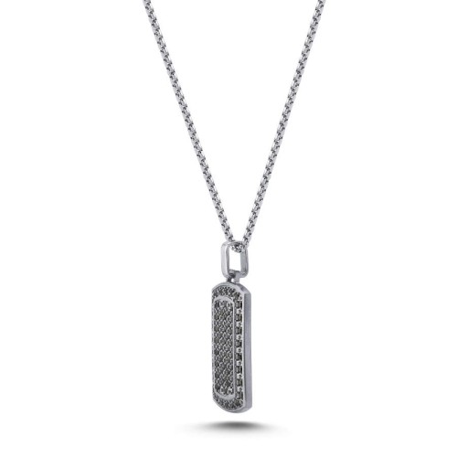 Siyah Taşlı Asker Künyesi Çelik Erkek Kolye - CNG Jewels (1)