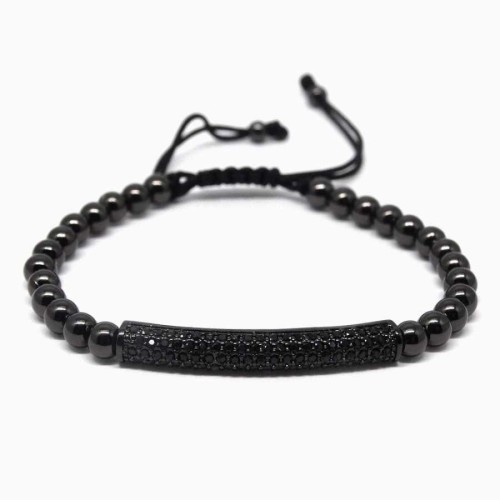 Black Stone Bar Black Ball Macrame Men's Bracelet - CNG Jewels