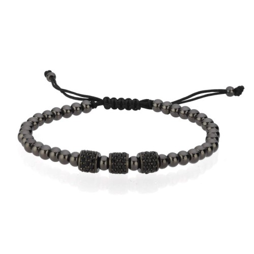 Siyah Taşlı Çelik Siyah Toplu Makrome Erkek Bilekliği - 1