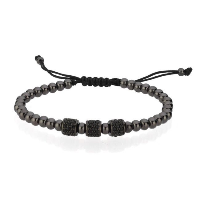 Siyah Taşlı Çelik Siyah Toplu Makrome Erkek Bilekliği - 1