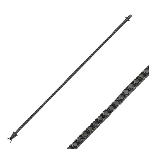 Siyah Taşlı Su Yolu Gümüş Erkek Bileklik - CNG Jewels