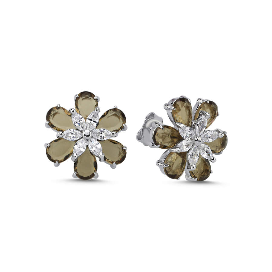 Smoky Daisy Women's Silver Earrings - CNG Jewels
