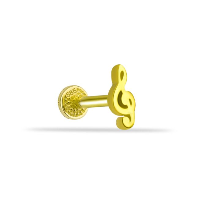 Sol Anahtar Altın Tragus Piercing - 1