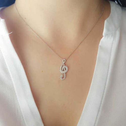 Sol Anahtarı Gümüş Kadın Kolye - 2