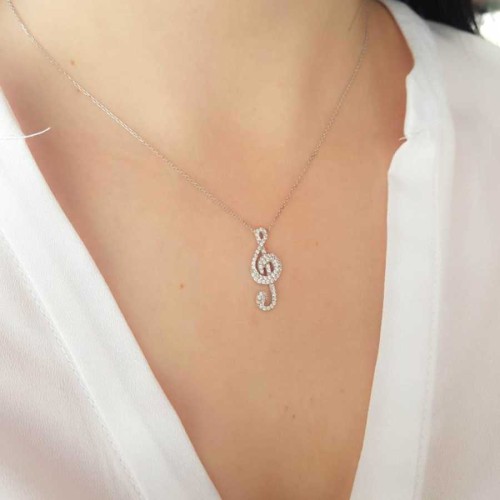 Sol Anahtarı Gümüş Kadın Kolye - 3