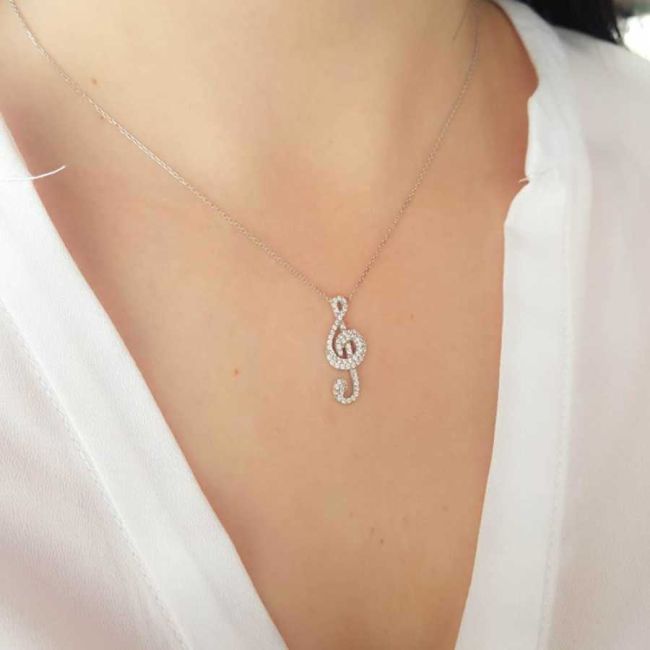 Sol Anahtarı Gümüş Kadın Kolye - 3