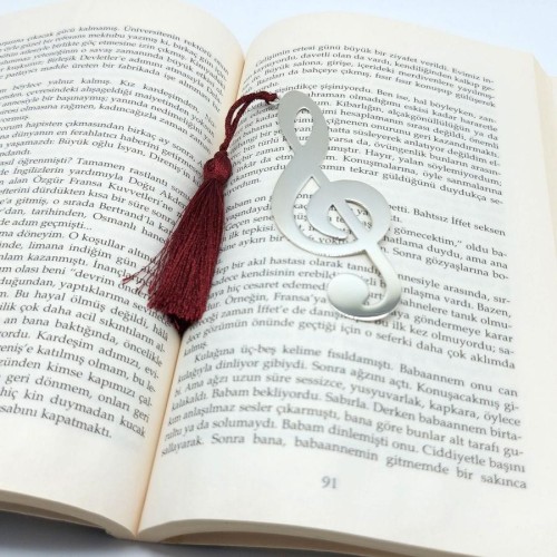 Sol Anahtarı Özel El Yapımı Gümüş Kitap Ayracı - Thumbnail