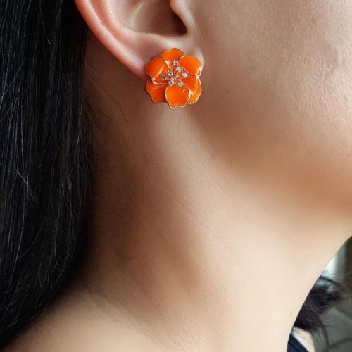  Special Design Neon Orange Violet Earrings - Thumbnail