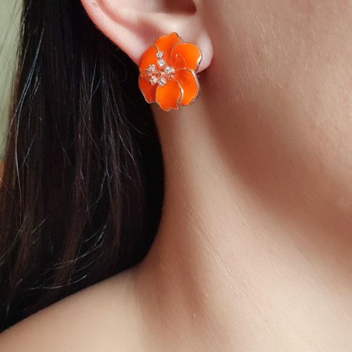  Special Design Neon Orange Violet Earrings - Thumbnail
