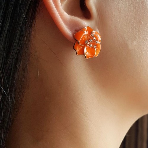 Special Design Neon Orange Violet Silver Women's Earrings - 3