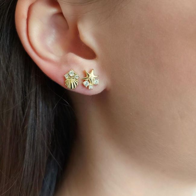 Starfish Oyster Gold Minimal Silver Women's Earrings - 1