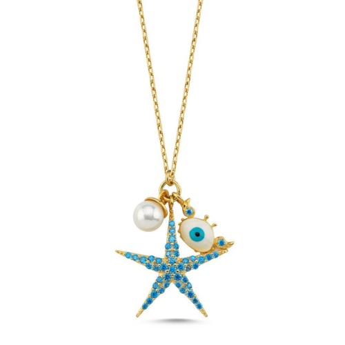 Stella Marina Starfish Blu Silver Women's Necklace - CNG Jewels