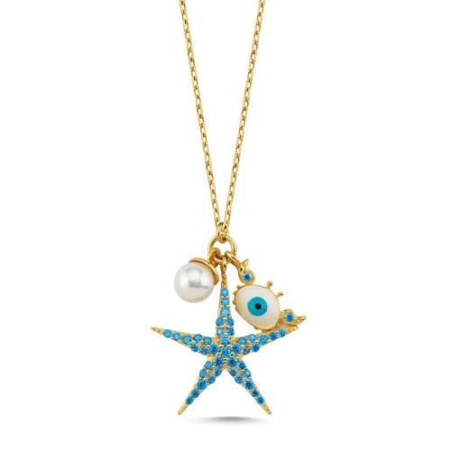 Stella Marina Deniz Yıldızı Blu Gümüş Kadın Kolye - Thumbnail