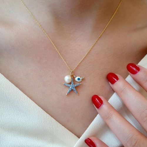 Stella Marina Deniz Yıldızı Blu Gümüş Kadın Kolye - Thumbnail