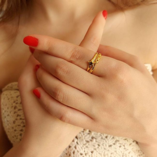 Strella Yıldız Gold Kadın Gümüş Yüzük - 1