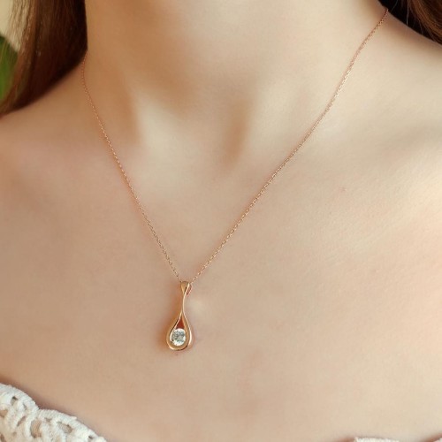 Su Damlası Tektaş Rose Gümüş Kolye - 2