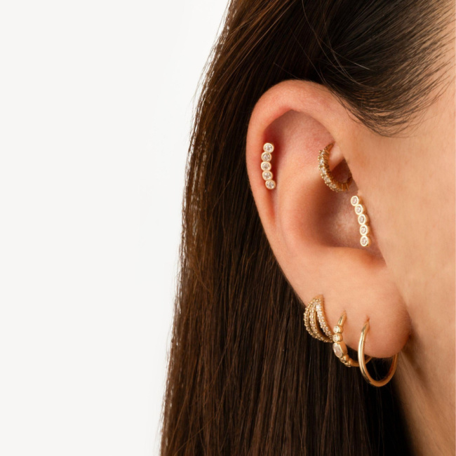 Süzme Taşlı Altın Tragus Piercing - 2