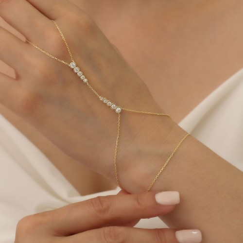 Süzme Taşlı Gold Gümüş Şahmeran Bileklik - 1