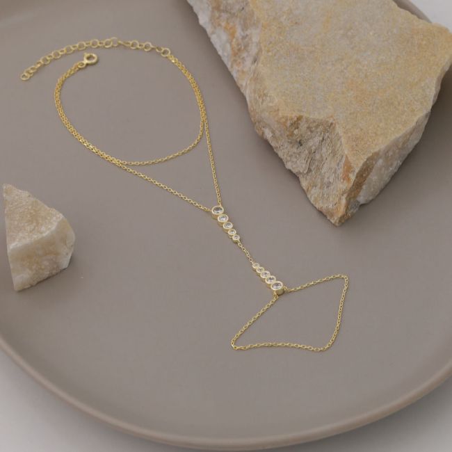 Süzme Taşlı Gold Gümüş Şahmeran Bileklik - 2