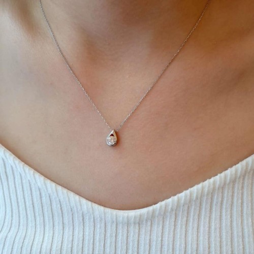Swarovski Water Drop Single Stone Silver Women's Necklace - CNG Jewels (1)