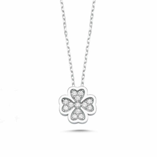 Swarovski Stone Four Leaf Clover Silver Women's Necklace - CNG Jewels