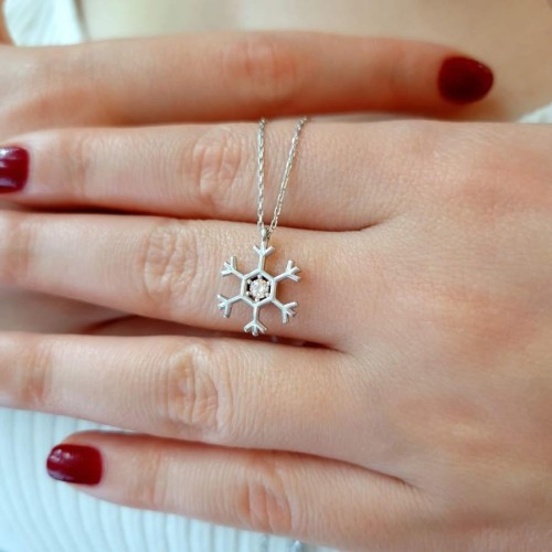 Swarovski Taşlı Kar Tanesi Gümüş Kadın Kolye - 1