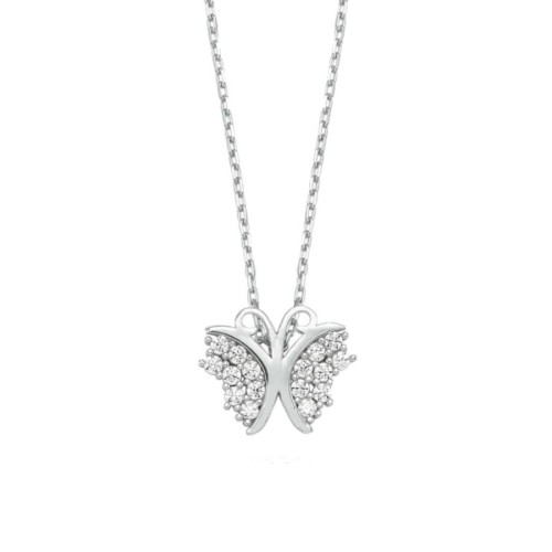CNG Jewels - Swarovski Taşlı Küçük Kelebek Gümüş Bayan Kolye